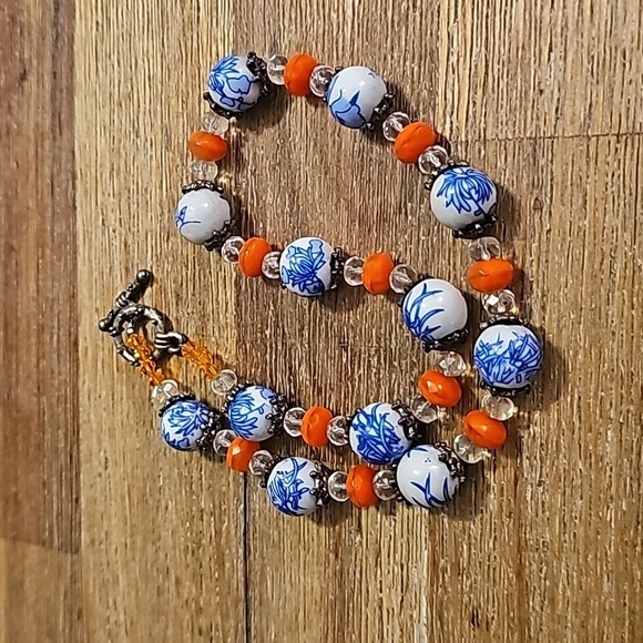 Chinese Cloissone Cinnabar Porcelain and Glass beads Necklace - Picture 2 of 5